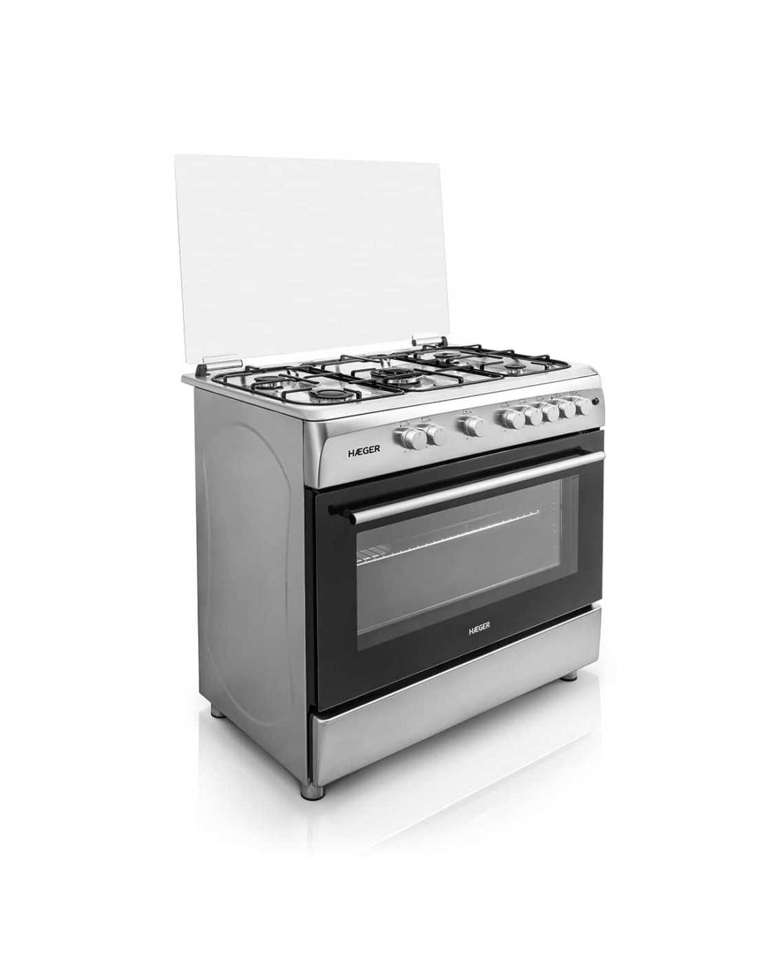Fogão a Gás e Forno Elétrico HAEGER 90×60 -110L, Grill, Inox – Filoberto